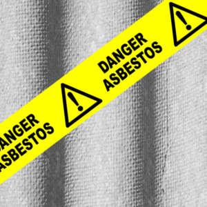 Asbestos, with hazard tape.