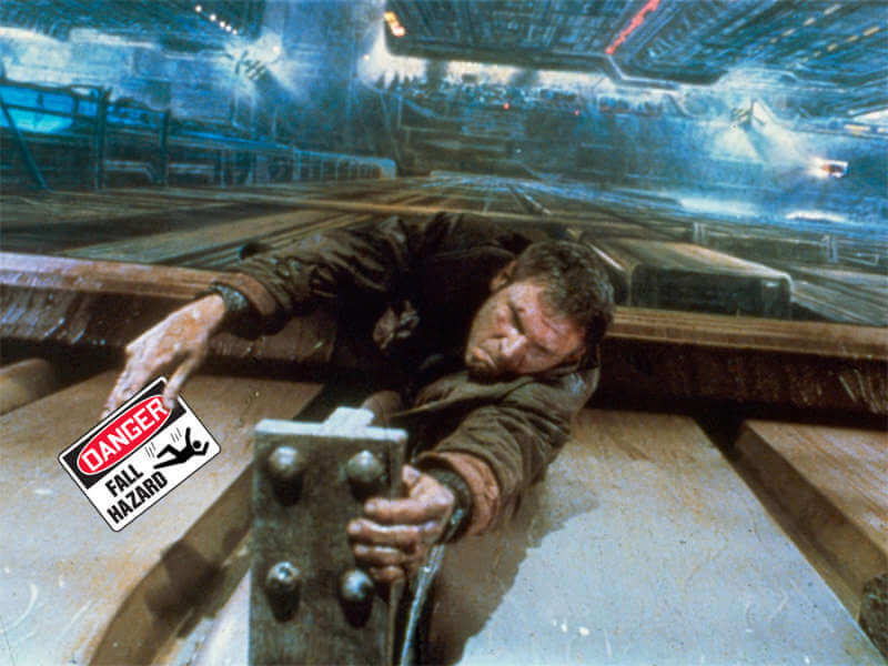 Harrison Ford on a ledge in Blade Runner
