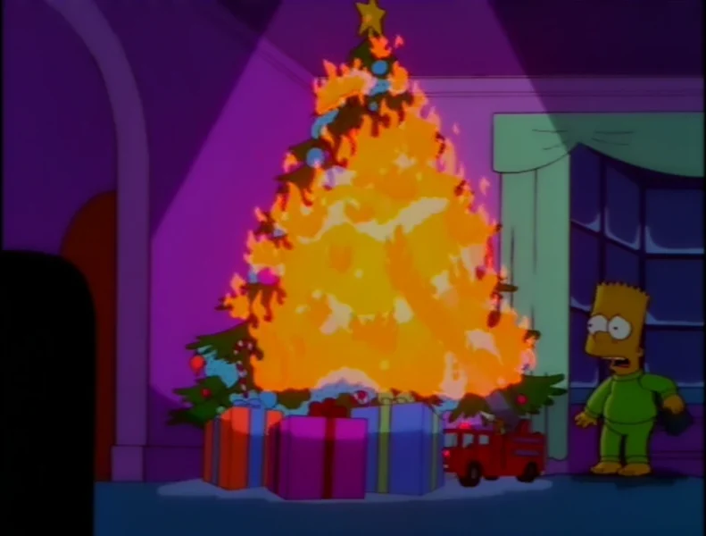 simpsons bart sets christmas tree on fire
