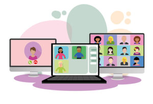 zoom remote learning on computer screens
