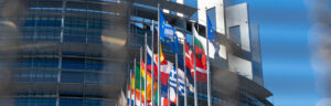 european parliament building and flags