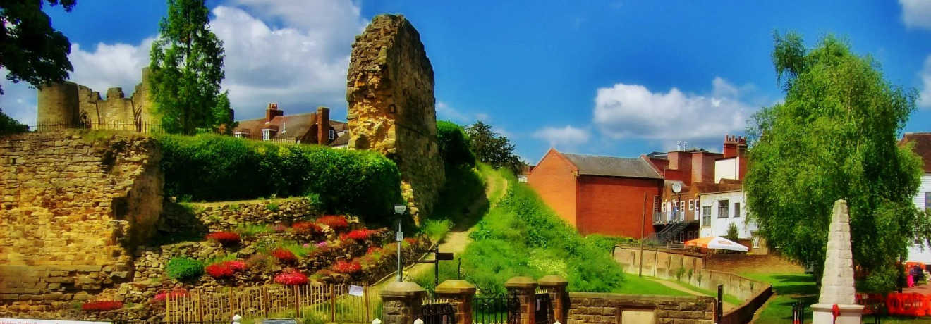 a view of tonbridge castle surrounded by trees and greenery